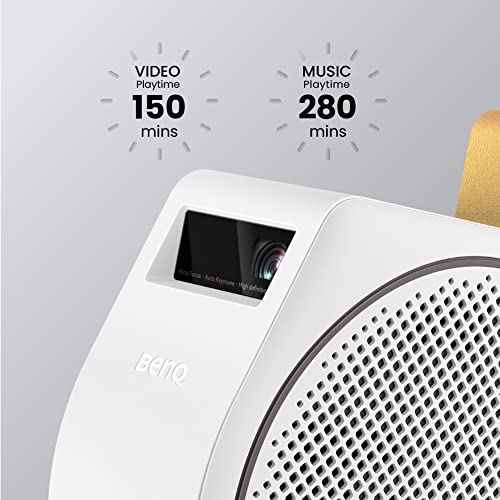 BenQ GV30 Mini Beamer, 16W Bluetooth-Lautsprecher, 135° Projektionswinkel, bis zu 2,5 Std. Akku, 300 ANSI Lumen, Google Android TV 10, Keystone-Korrektur, WLAN, 3 Jahre Garantie | Indoor & Outdoor